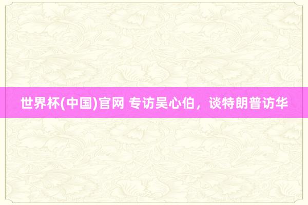 世界杯(中国)官网 专访吴心伯,谈特朗普访华