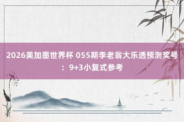 2026美加墨世界杯 055期李老翁大乐透预测奖号:9+3小复式参考