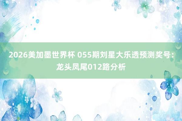 2026美加墨世界杯 055期刘星大乐透预测奖号:龙头凤尾012路分析