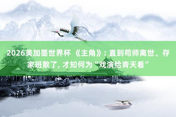 2026美加墨世界杯 《主角》: 直到苟师离世、存家班散了, 才知何为“戏演给青天看”