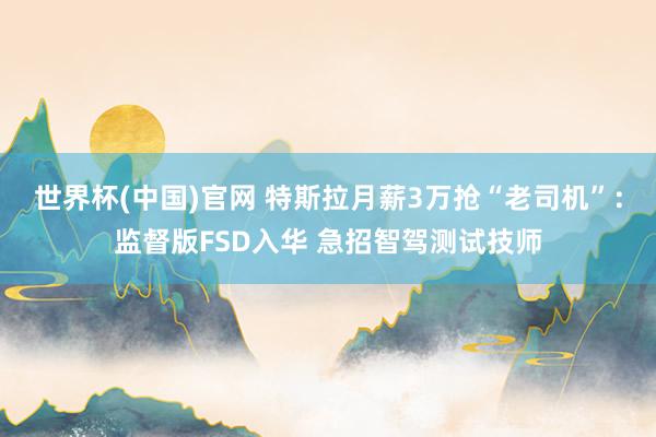 世界杯(中国)官网 特斯拉月薪3万抢“老司机”:监督版FSD入华 急招智驾测试技师