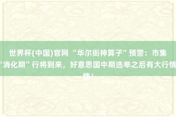 世界杯(中国)官网 “华尔街神算子”预警:市集“消化期”行将到来,好意思国中期选举之后有大行情!