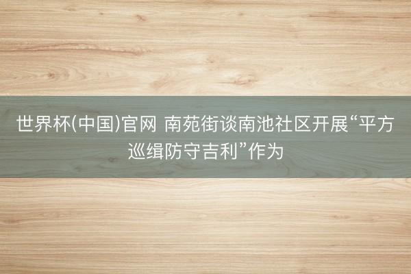 世界杯(中国)官网 南苑街谈南池社区开展“平方巡缉防守吉利”作为