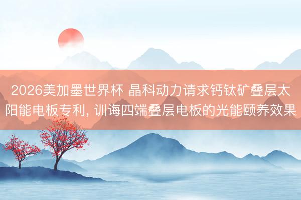 2026美加墨世界杯 晶科动力请求钙钛矿叠层太阳能电板专利, 训诲四端叠层电板的光能颐养效果
