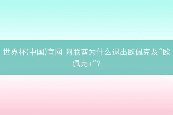 世界杯(中国)官网 阿联酋为什么退出欧佩克及“欧佩克+”?