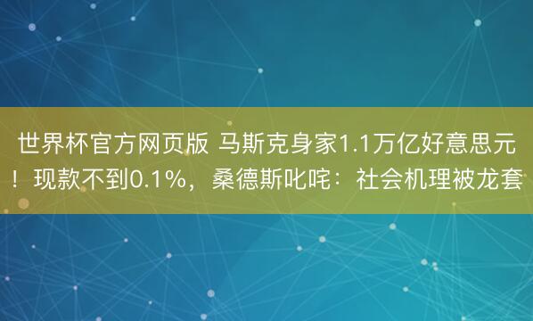 世界杯官方网页版 马斯克身家1.1万亿好意思元!现款不到0.1%,桑德斯叱咤:社会机理被龙套